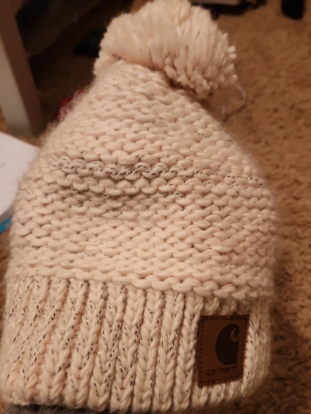 NWT Carhartt Cream Chunky Knit Pom Beanie - Picture 8 of 9